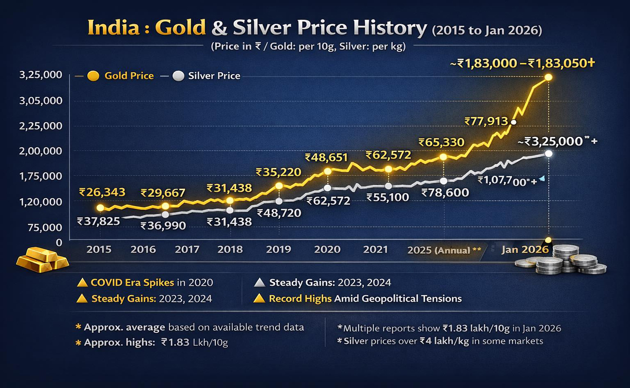 Gold and Silver Price History Chart (2015–January 2026)